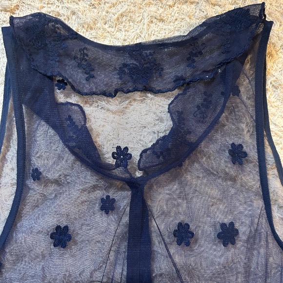 Free People Intimately Maxi Button Front Mesh Slip Dress w/ Collar Sz Small Navy - Picture 6 of 10